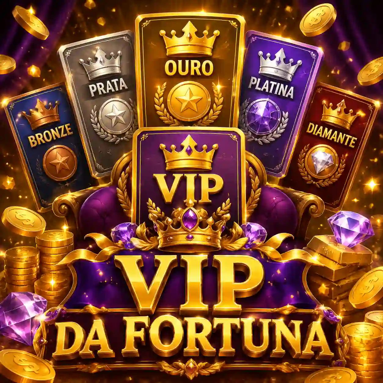 Níveis Bronze, Prata, Ouro e Diamante do programa VIP em cartões visuais